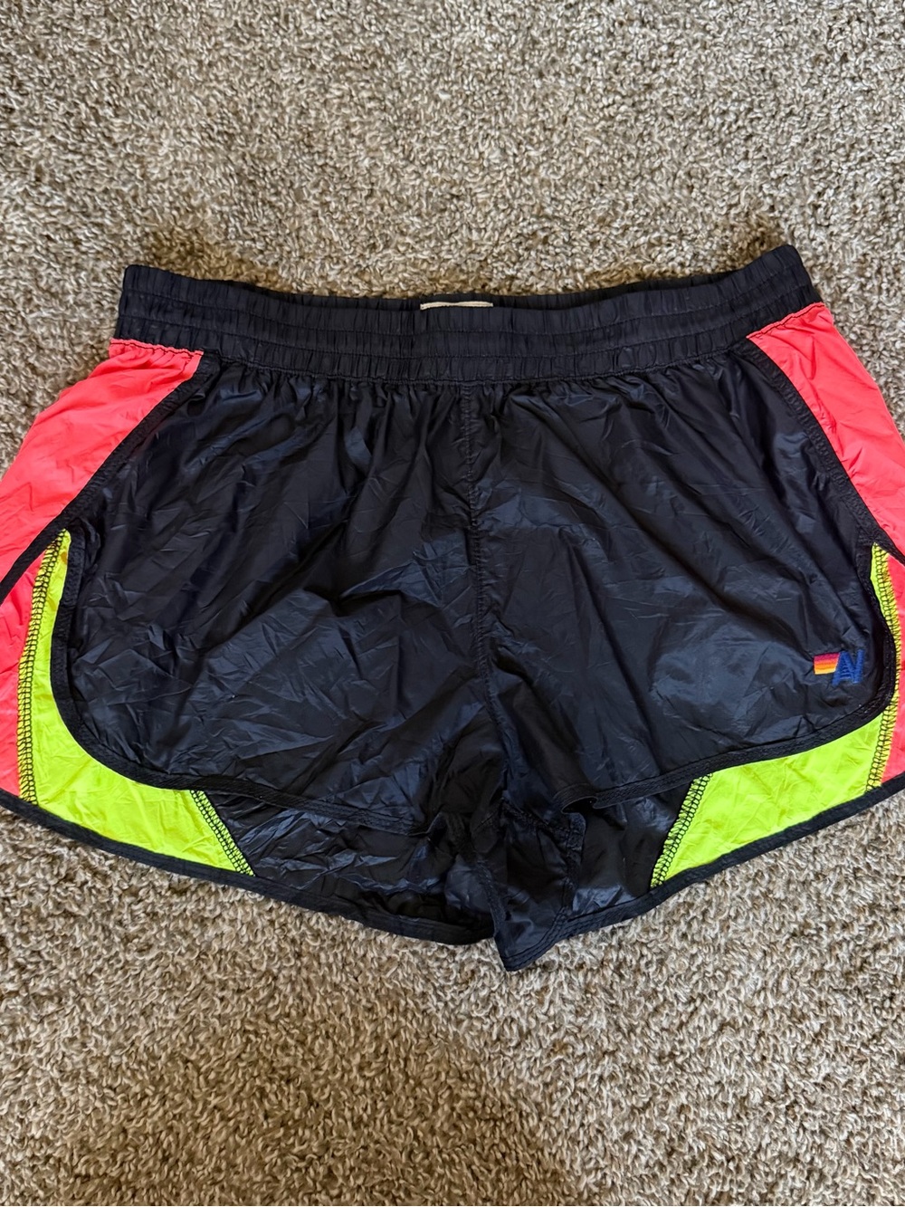 Aviator Nation Ultra Light Nylon Jogger Shorts Black Neon Women’s Size Medium
